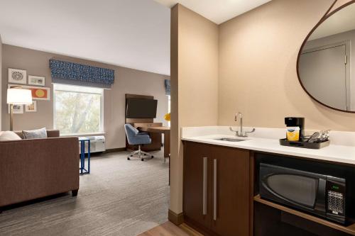 大洋城Hampton Inn & Suites Ocean City West的一间带水槽的浴室和一间客厅
