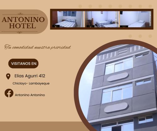 齐克拉约ANTONINO HOTEL的一张带有昂托尼诺酒店标志的建筑图片