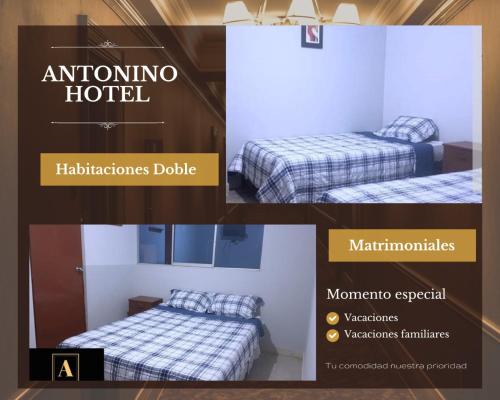 齐克拉约ANTONINO HOTEL的一张带两张床的卧室的照片拼在一起