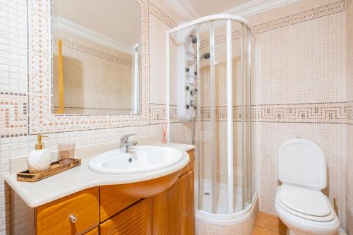 阿尔布费拉Villa Arrifes的一间带水槽、淋浴和卫生间的浴室