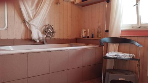 舍姆贝格Gemütliches Privatzimmer的带浴缸和盥洗盆的浴室