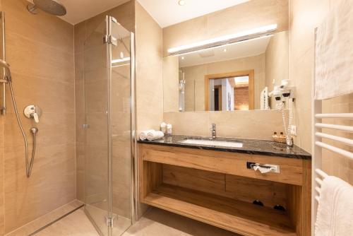 施图拜河谷新施蒂夫特贝格克里斯塔尔阿克迪弗及维塔尔酒店的一间带水槽和淋浴的浴室