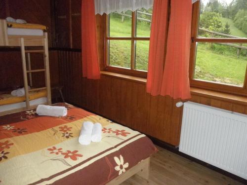 采尔克诺Holiday Home Čumar的一间卧室设有两张床和一个美景窗户。