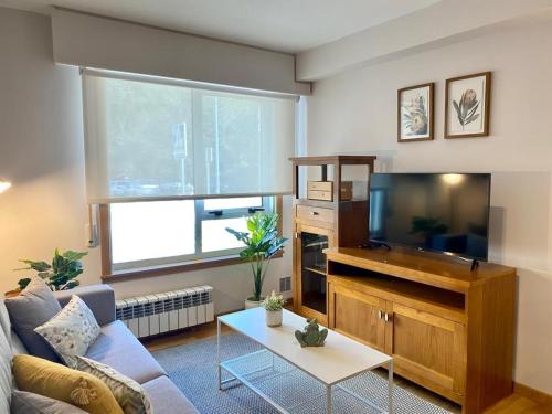 米拉多罗Andainas Apartamentos Turísticos A的带沙发和平面电视的客厅