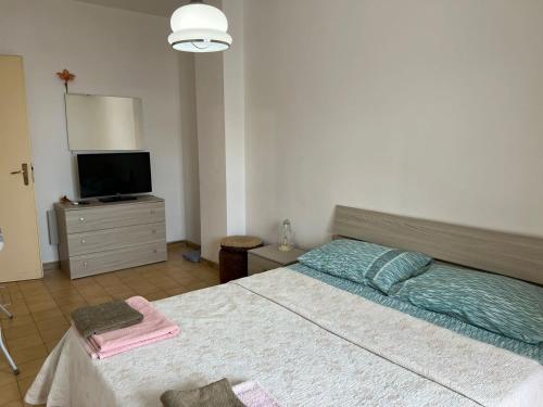 斯卡莱阿Appartamento Gabbiano的一间卧室配有一张床和一台平面电视