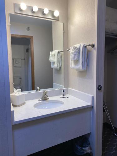 狄龙狄龙旅馆的一间带水槽和大镜子的浴室