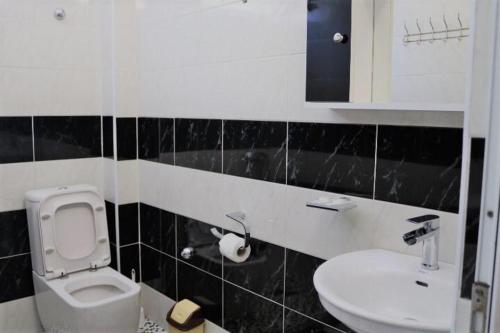都拉斯Hotel Ceka的浴室配有白色卫生间和盥洗盆。