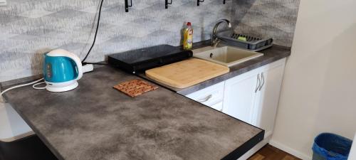 MengusovceBluebell的厨房柜台设有切板和水槽