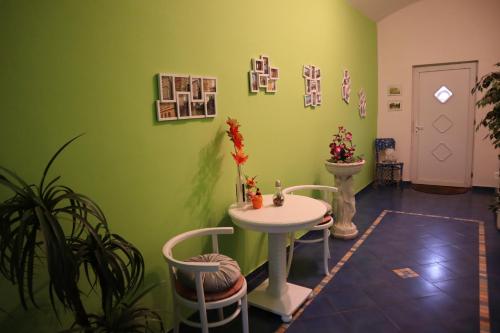 拉贝河畔乌斯季Olsinky的配有桌椅和绿色墙壁的客房