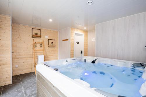 迪涅莱班Plaines-Provence Spa&Sauna的大型浴室设有大浴缸。