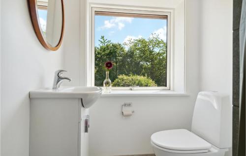 奥基克比Beautiful Apartment In Aakirkeby With Wifi And 2 Bedrooms的一间带白色卫生间的浴室和窗户。