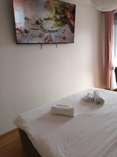 维罗维蒂察Gajeva Rooms - Malmö apartment SELF CHECK-IN的一张白色的床,上面有两条毛巾