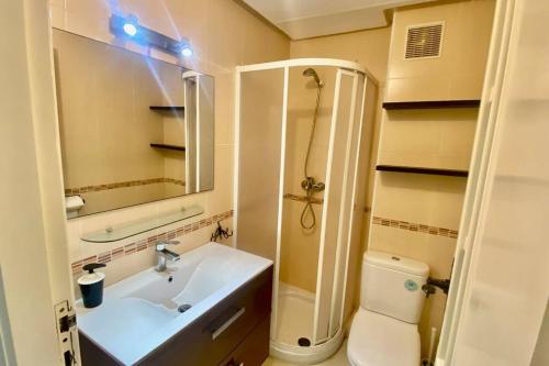 卡博尼格洛Bahia del cabo的一间带水槽、卫生间和镜子的浴室
