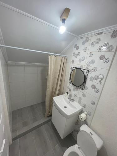 EnisalaCasa Enisala的一间带卫生间、水槽和镜子的浴室