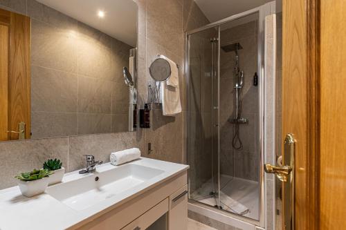 马德里BNBHolder Apartamentos en Sol Superior 2的一间带水槽和淋浴的浴室