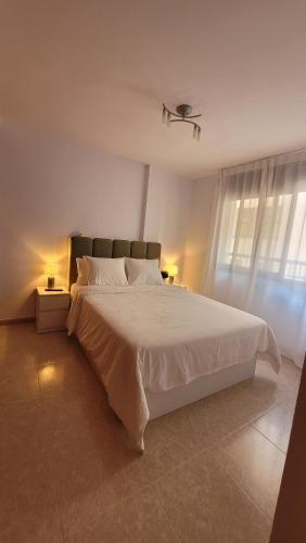 圣卡洛斯拉腊皮塔Apartamento Sol y Mar的白色的卧室设有一张大床和一个窗户