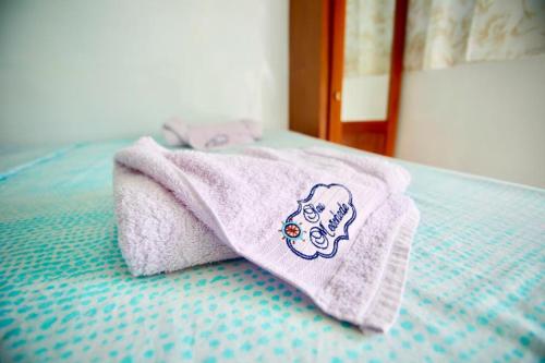 圣塔伦Barco Seu Meschede的床上的毛巾