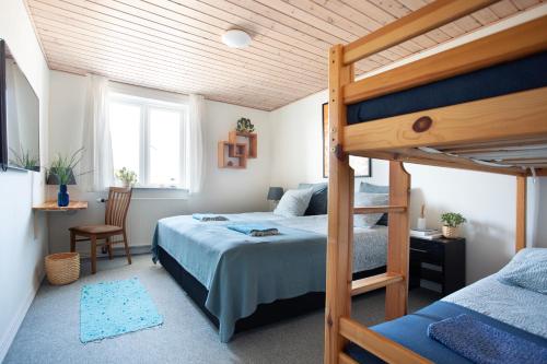 StenbjergStone Mountain BnB的一间卧室配有一张床和一张双层床。