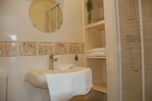 波旁朗西Le Pont de la Loire的浴室配有盥洗盆、镜子和毛巾