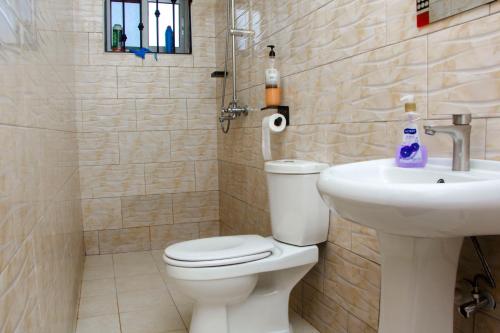 坎帕拉Rare APT for solo and couple Travellers的一间带卫生间和水槽的浴室