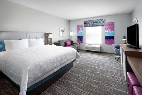 桥景镇Hampton Inn & Suites Bridgeview Chicago, Il的配有一张床和一台平面电视的酒店客房