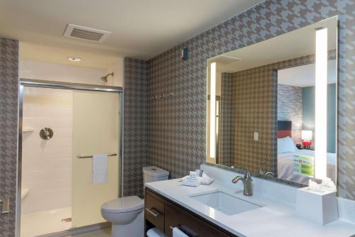 阿普尔顿Home2 Suites By Hilton Appleton, Wi的一间带水槽、卫生间和镜子的浴室