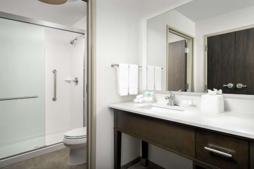 丹佛Homewood Suites By Hilton Denver Airport Tower Road的一间带水槽和卫生间的浴室