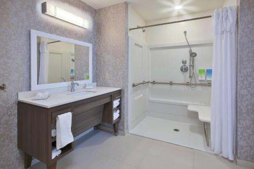 North FarmingtonHome2 Suites By Hilton West Bloomfield, Mi的一间带水槽、浴缸和淋浴的浴室