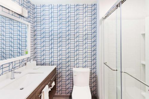 阿尔法利塔Home2 Suites By Hilton Alpharetta, Ga的浴室配有卫生间、盥洗盆和淋浴。