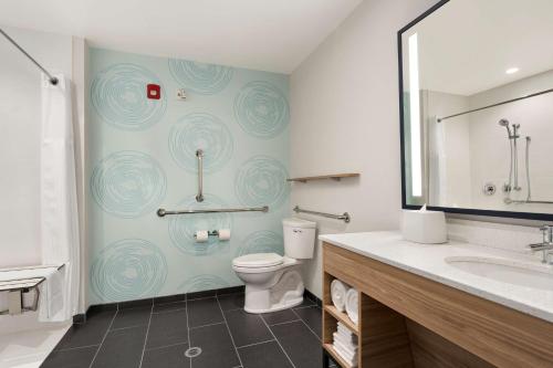 莱瑟姆Tru By Hilton Albany Airport, Ny的一间带卫生间、水槽和镜子的浴室