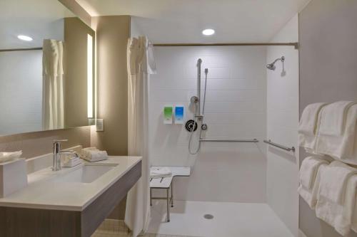 奥蒙德海滩Home2 Suites Ormond Beach Oceanfront, FL的一间带水槽和淋浴的浴室
