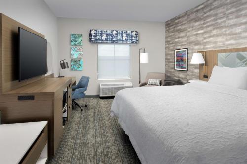 切尔西Hampton Inn Boston Logan Airport Chelsea的配有一张床和一台平面电视的酒店客房