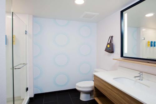 普拉特维尔Tru By Hilton Prattville的一间带卫生间、水槽和镜子的浴室
