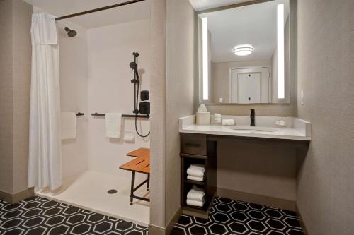 塔斯卡卢萨Homewood Suites by Hilton Tuscaloosa Downtown, AL的一间带水槽和大镜子的浴室