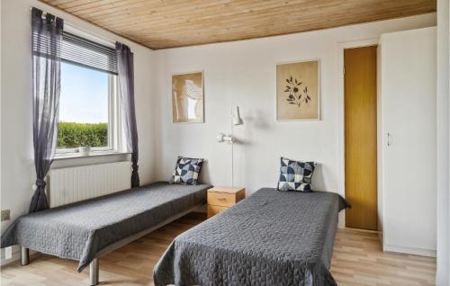 班霍尔姆Lovely Home In Bandholm With Kitchen的一间卧室设有两张床和窗户。