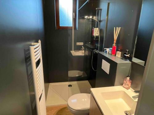 韦姆Appartement situé dans la nature des Hautes-Fagnes的浴室配有白色卫生间和盥洗盆。