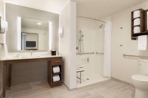 麦克多诺Homewood Suites By Hilton Mcdonough的一间带水槽、淋浴和卫生间的浴室