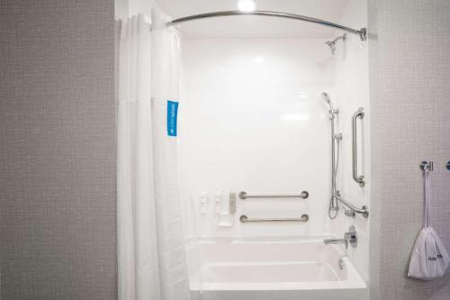 HuntleyHampton Inn By Hilton Huntley Chicago的浴室配有浴缸和淋浴及浴帘