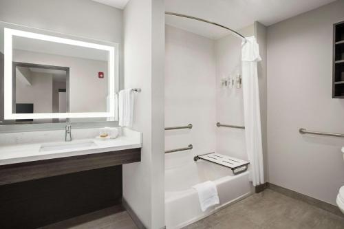 斯普林菲尔德Homewood Suites By Hilton Springfield Medical District的一间带水槽和淋浴的浴室