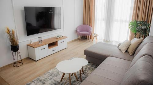 蒂米什瓦拉Modern Apartment in Timisoara的带沙发和平面电视的客厅