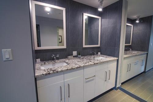 纽约爱迪生时代广场酒店的浴室设有2个水槽和2面镜子