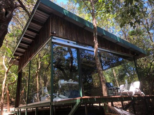 利比里亚Cabaña de montaña espectacular的森林中间的玻璃房子