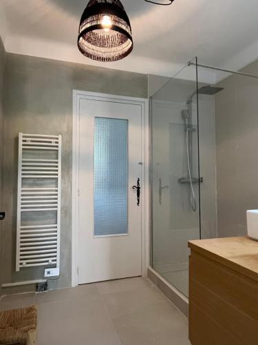 普罗旺斯艾克斯Le Verger的带淋浴的浴室和白色门