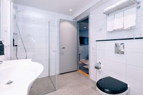 卡尔斯克鲁纳Best Western Plus JA Hotel Karlskrona的浴室配有卫生间、盥洗盆和淋浴。