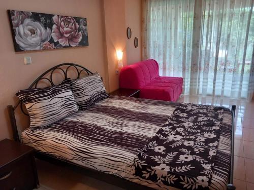弗洛伊塔Sofia's house的一间卧室配有一张床和一张粉红色的椅子