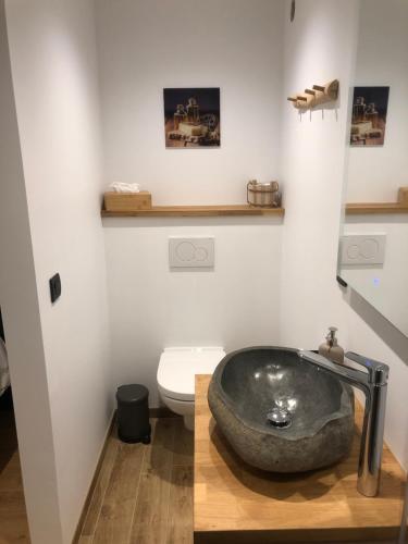 YvoirAu Mas de Mont的一间带水槽和卫生间的浴室