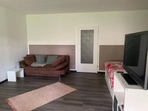 巴特萨克萨Liebevolles Appartement-Erholung pur in Bad Sachsa的带沙发和平面电视的客厅