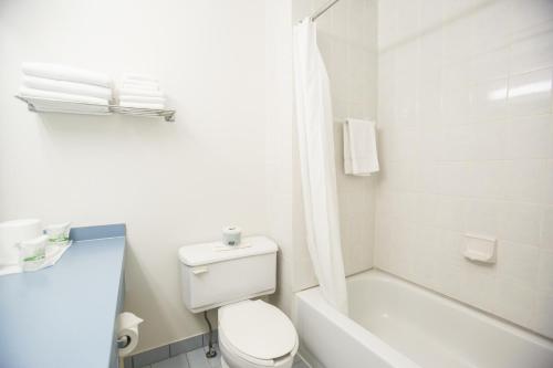沃德勒伊多里翁Motel Vaudreuil的白色的浴室设有卫生间和淋浴。