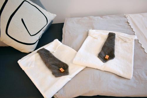 黑措根奥拉赫ERH01-RI Flat in Herzogenaurach的床上毛巾上两个领带