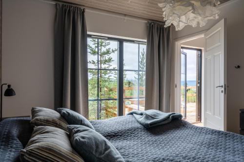伊德勒Idre Himmelfjäll Resort的一间卧室设有一张床和一个大窗户
